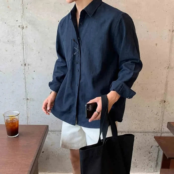 Cotton casual shirt lightweight beach style - AntoniosClothing - Blue