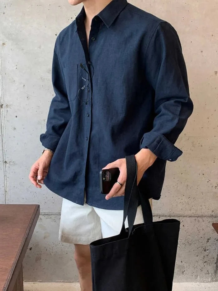 Cotton casual shirt lightweight beach style - AntoniosClothing - Blue