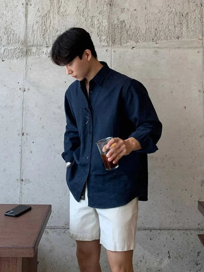 Cotton casual shirt lightweight beach style - AntoniosClothing - Blue