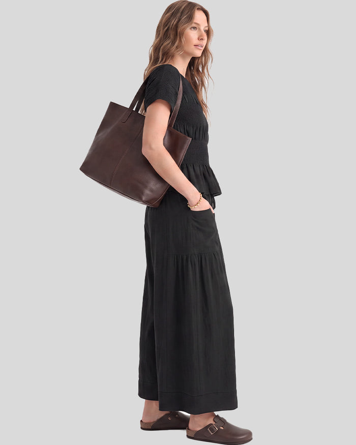 Cotton Smocked Top & Wide-Leg Pants Set with Pockets