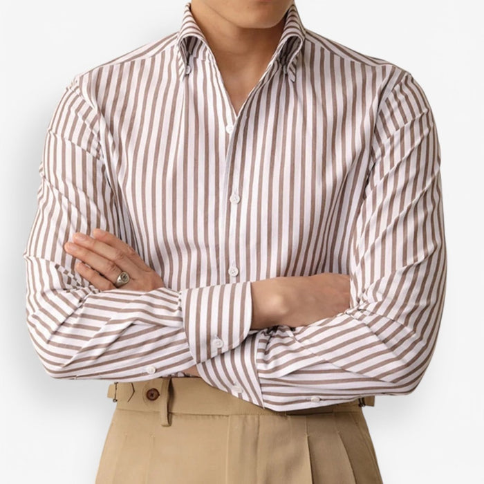 Cotton striped italian office shirt - AntoniosClothing - Blue striped