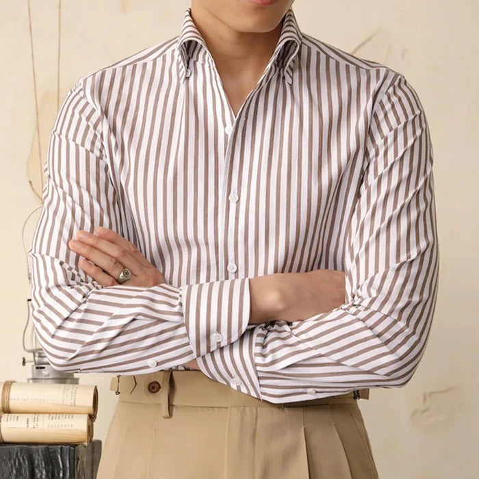 Cotton striped italian office shirt - AntoniosClothing - Blue striped