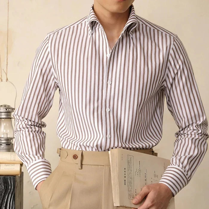 Cotton striped italian office shirt - AntoniosClothing - Blue striped