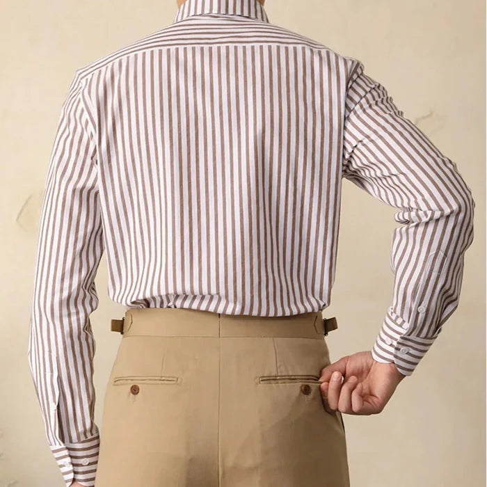Cotton striped italian office shirt - AntoniosClothing - Blue striped