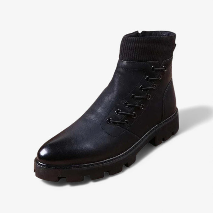 Cowboy platform leather boots - AntoniosClothing - Black with fur