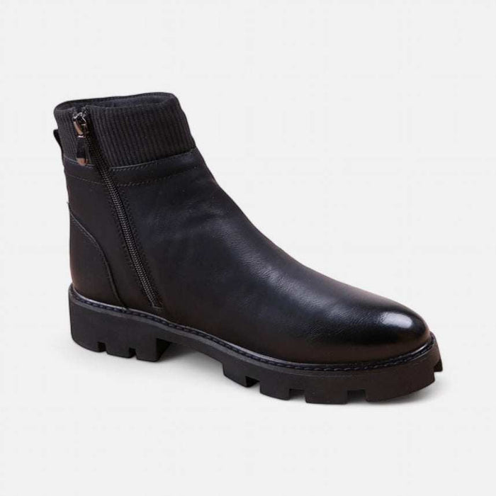 Cowboy platform leather boots - AntoniosClothing - Black with fur