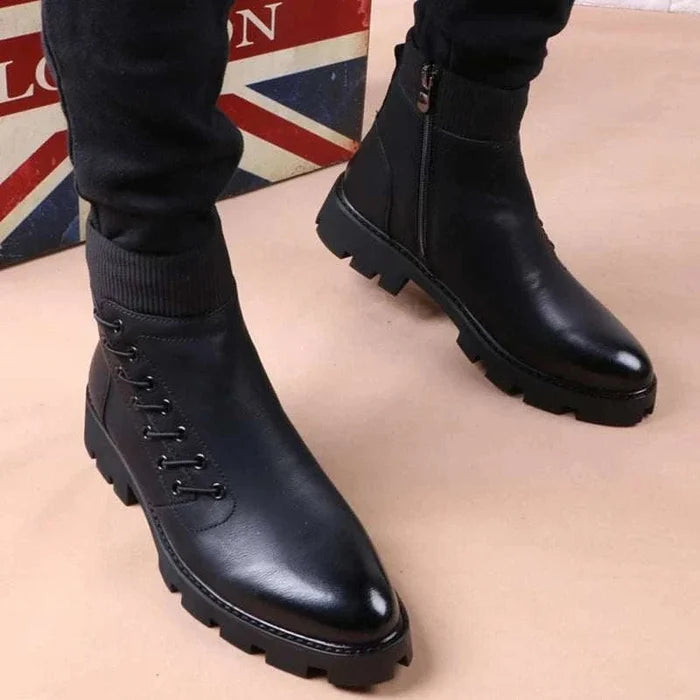 Cowboy platform leather boots - AntoniosClothing - Black with fur