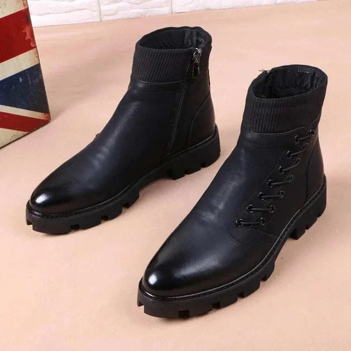 Cowboy platform leather boots - AntoniosClothing - Black with fur
