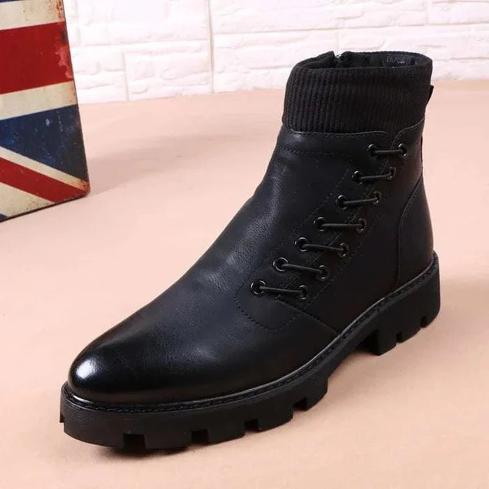 Cowboy platform leather boots - AntoniosClothing - Black with fur