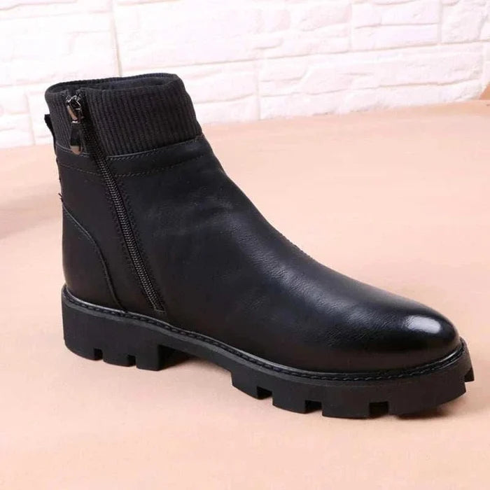 Cowboy platform leather boots - AntoniosClothing - Black with fur