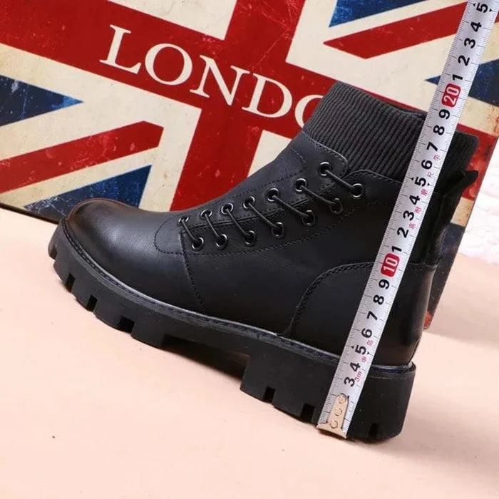 Cowboy platform leather boots - AntoniosClothing - Black with fur