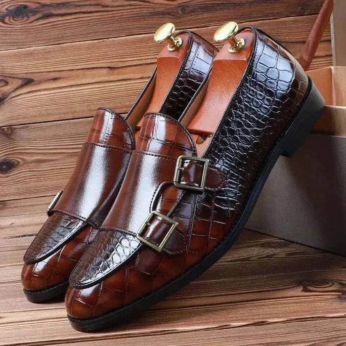 Crocodile pattern microfiber shoes - AntoniosClothing - Black