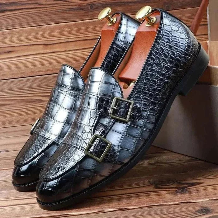 Crocodile pattern microfiber shoes - AntoniosClothing - Black
