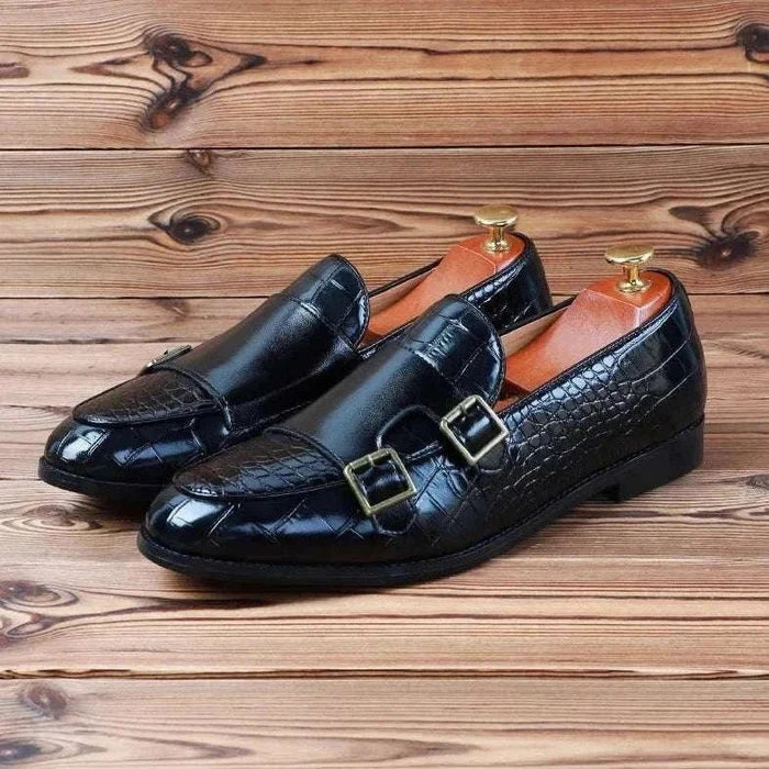 Crocodile pattern microfiber shoes - AntoniosClothing - Black