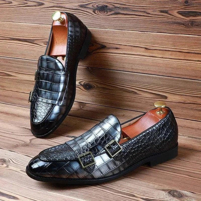 Crocodile pattern microfiber shoes - AntoniosClothing - Black