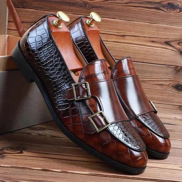 Crocodile pattern microfiber shoes - AntoniosClothing - Brown