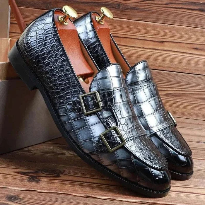 Crocodile pattern microfiber shoes - AntoniosClothing - Brown