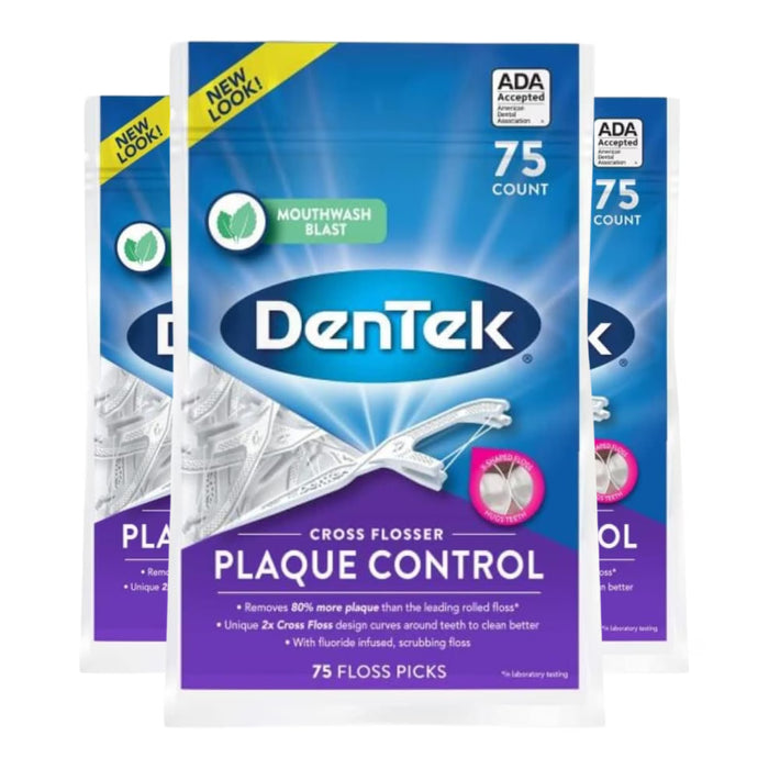 DenTek Plaque Control X-Shaped Floss Picks - 75 Ct - 3 Pack