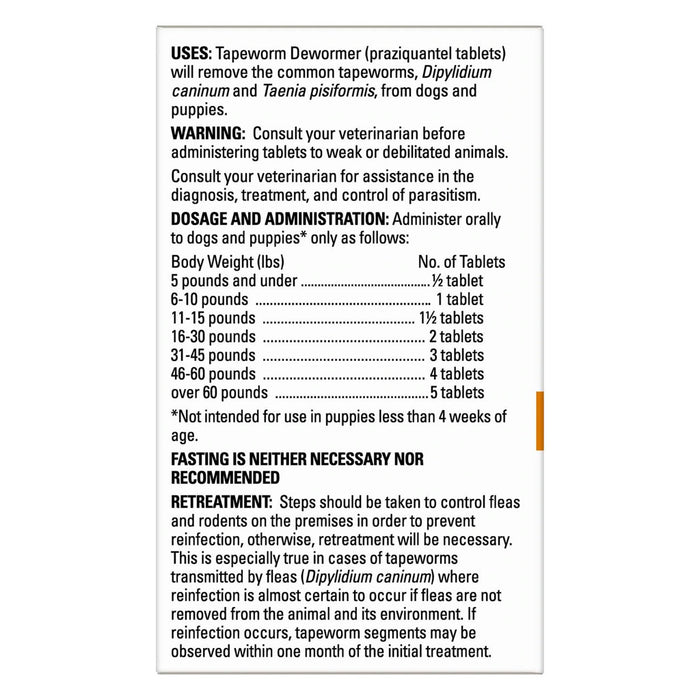 Dewormer for Dog 5 Tablets dosage and administration.