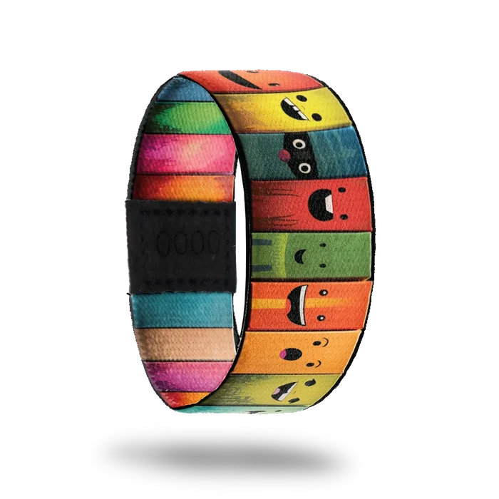 ZOX strap with colorful books along the entire design. Each book has a cute smiley face and the inside reads Don't Judge a Book By It's Cover.