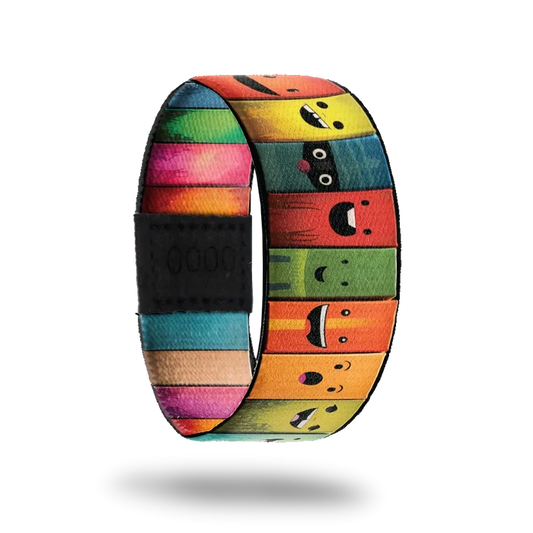 ZOX strap with colorful books along the entire design. Each book has a cute smiley face and the inside reads Don't Judge a Book By It's Cover.