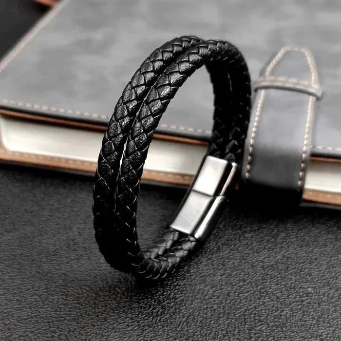 Double band leather bracelet - AntoniosClothing - Brown