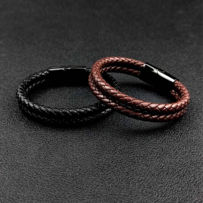 Double band leather bracelet - AntoniosClothing - Brown