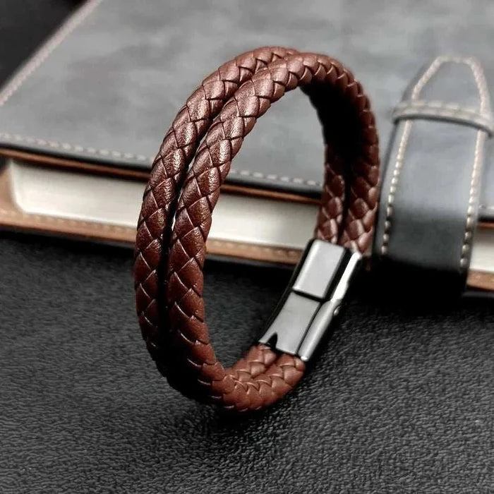 Double band leather bracelet - AntoniosClothing - Brown