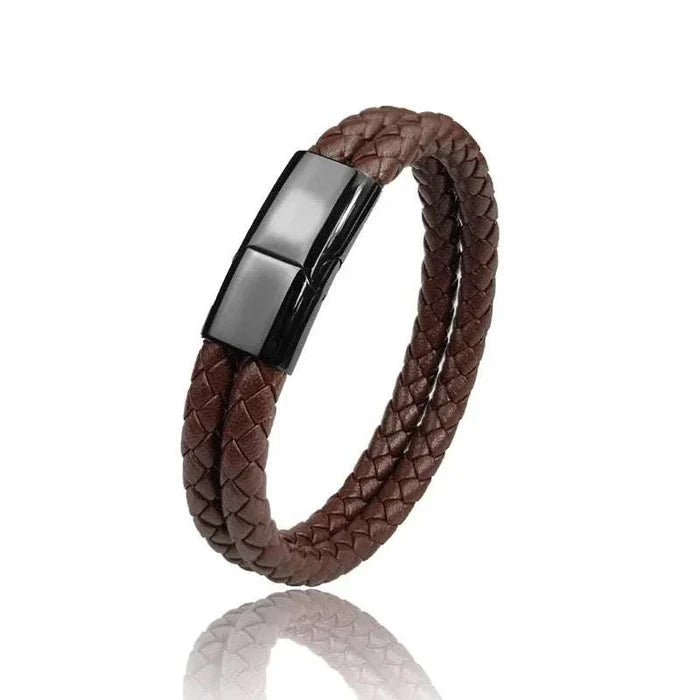 Double band leather bracelet - AntoniosClothing - Brown