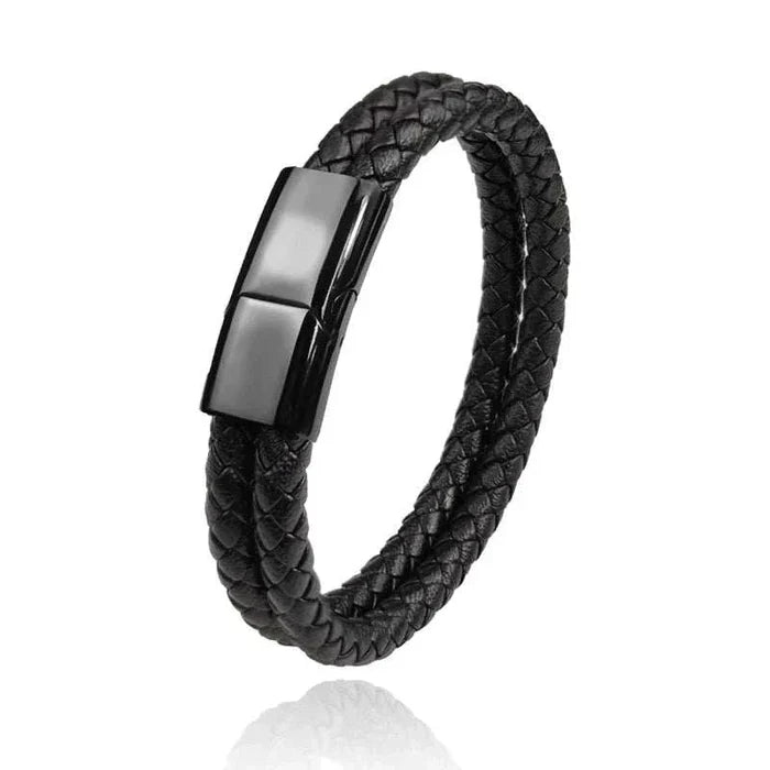 Double band leather bracelet - AntoniosClothing - Black