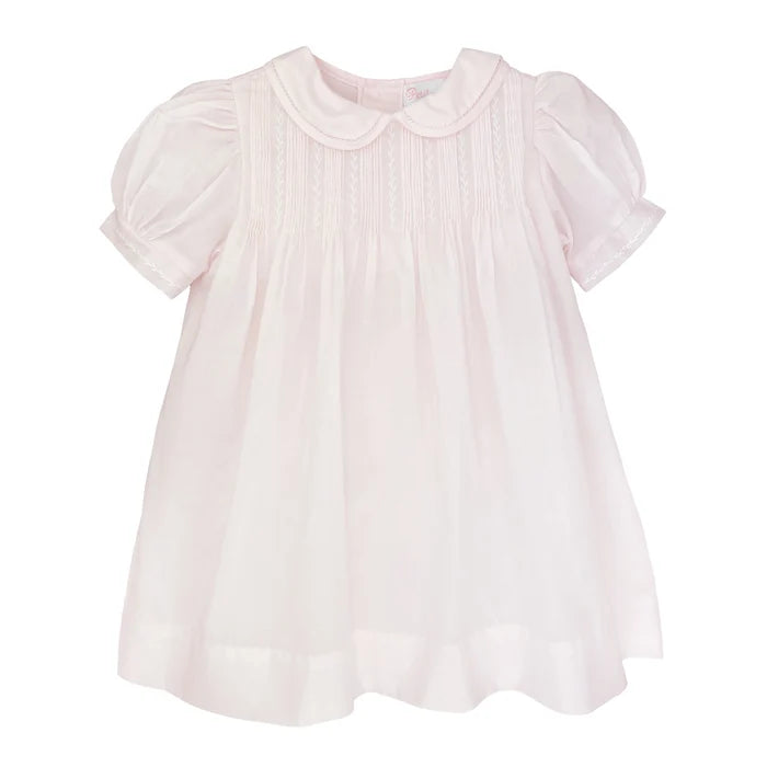 Dress with Pintucks and Featherstitching + Bonnet - Pink