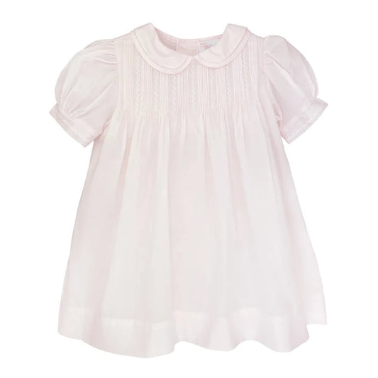 Dress with Pintucks and Featherstitching + Bonnet - Pink