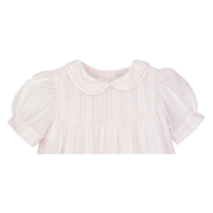 Dress with Pintucks and Featherstitching + Bonnet - Pink