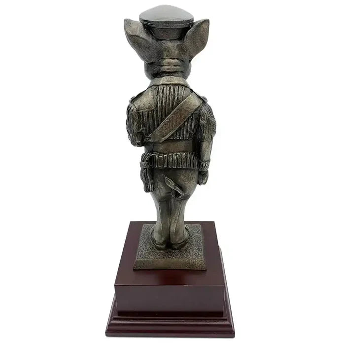 Rear view of Drill Pig Sergeant Bronze Resin Statue highlighting uniform details and craftsmanship, great for army-themed decor.  from  John Bull Clothing