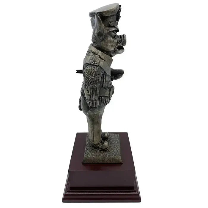 Right side view of Drill Pig Sergeant Bronze Resin Statue with baton and military attire, suited for home or office display.  from  John Bull Clothing