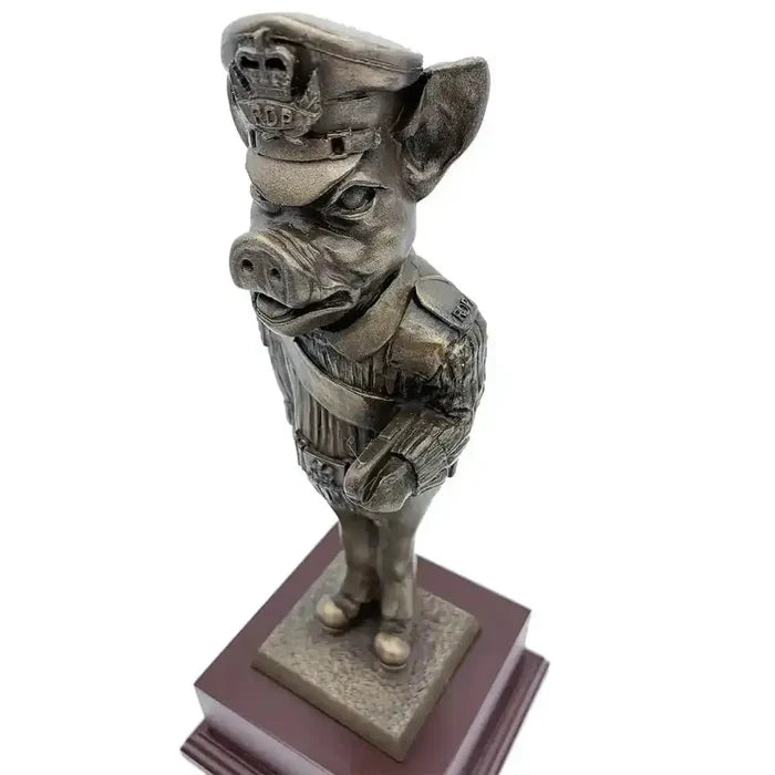 Angled top view of Drill Pig Sergeant Bronze Resin Statue showcasing facial features and cap insignia, ideal for military gift items.  from  John Bull Clothing