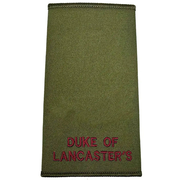 Plain Duke of Lancasters Rank Slide in Olive Green with maroon embroidered text, military uniform accessory from John Bulls. Private from  John Bull Clothing