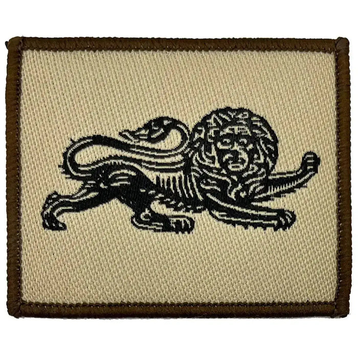 Single Duke of Lancasters TRF patch with black lion design on beige background, iron-on flash for military apparel from John Bull Clothing. 1 Flash from  John Bull Clothing