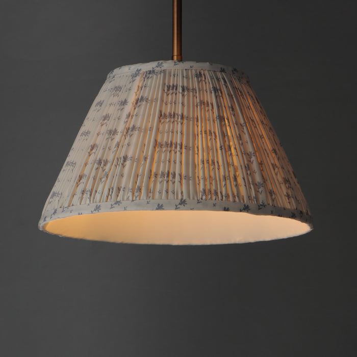Dunbridge Pendant- Weathered Brass W/ Blue Floral Shade
