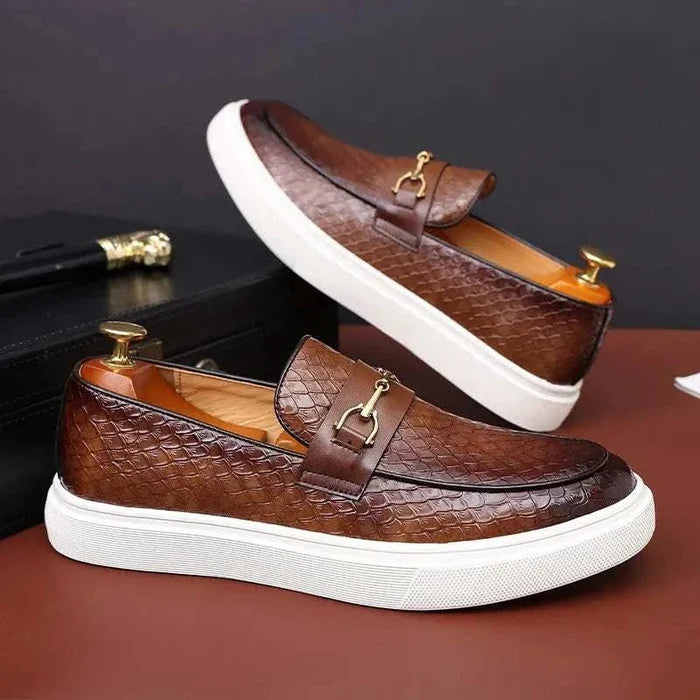 Embossed casual loafers - AntoniosClothing - Brown