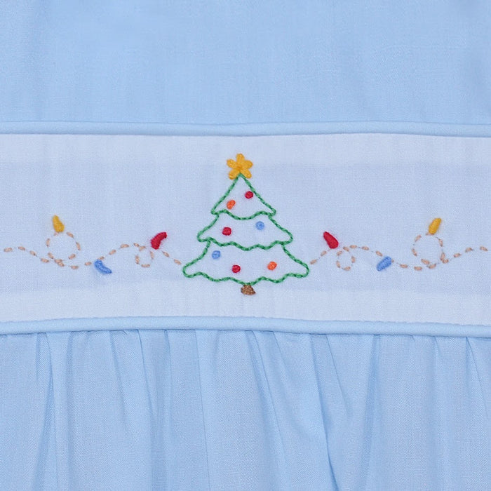 Embroidered Jon Jon - Blue Christmas Tree with Lights