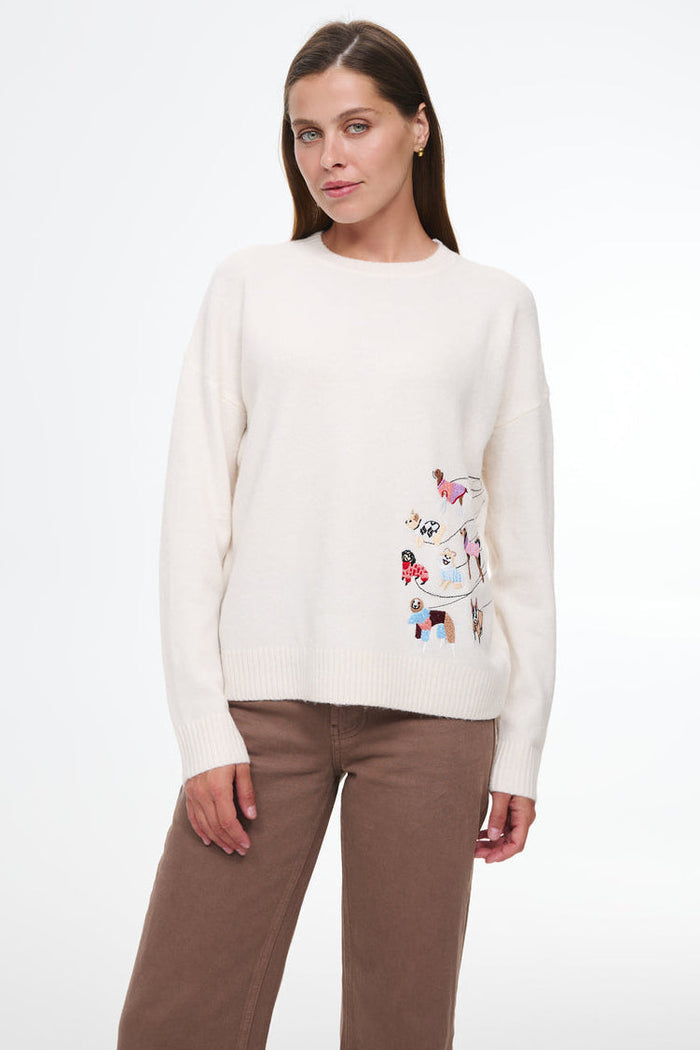 Embroidered scene crewneck, Cream