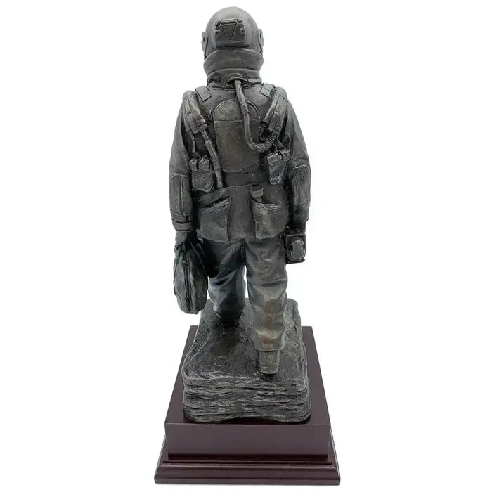 Rear view of EOD Long Walk Bronze Resin Statue highlighting the operator’s gear and suit details, ideal for military-themed decor.  from  John Bull Clothing