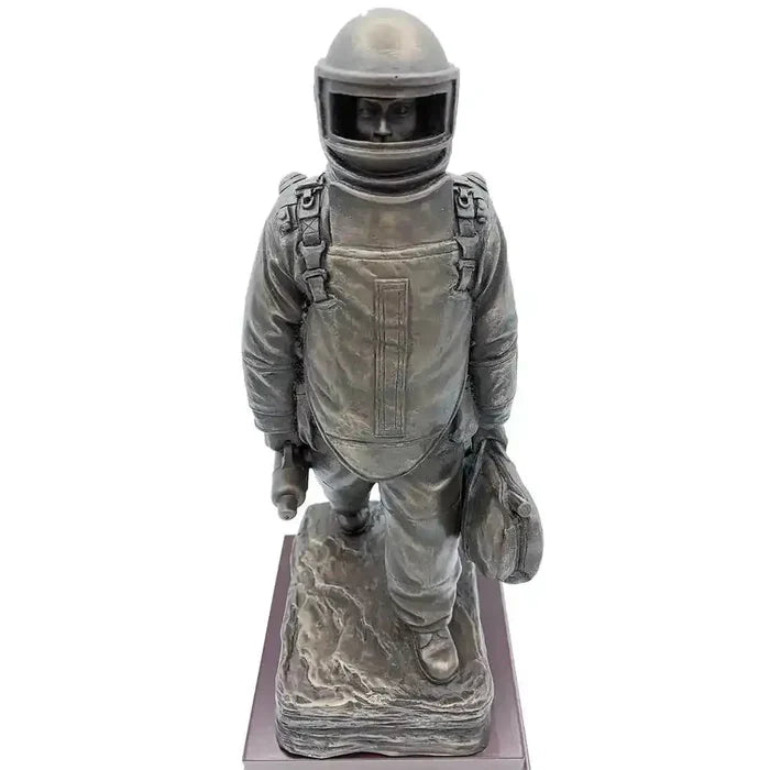 Top-down front angle of EOD Long Walk Bronze Resin Statue capturing the intense expression and protective suit of the EOD operator.  from  John Bull Clothing