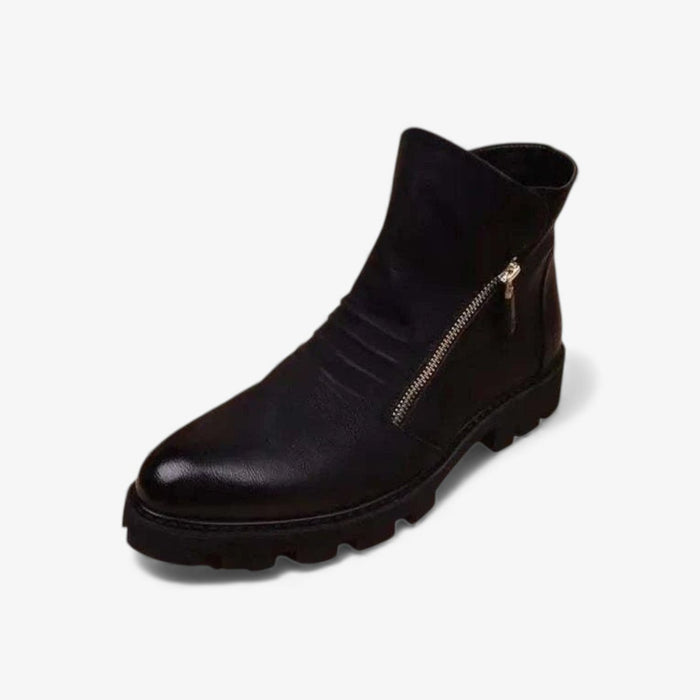 Fashion leather chelsea boots with zipper - AntoniosClothing - Black with fur
