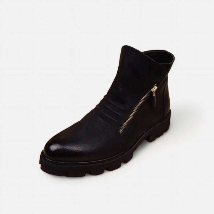 Fashion leather chelsea boots with zipper - AntoniosClothing - Black with fur