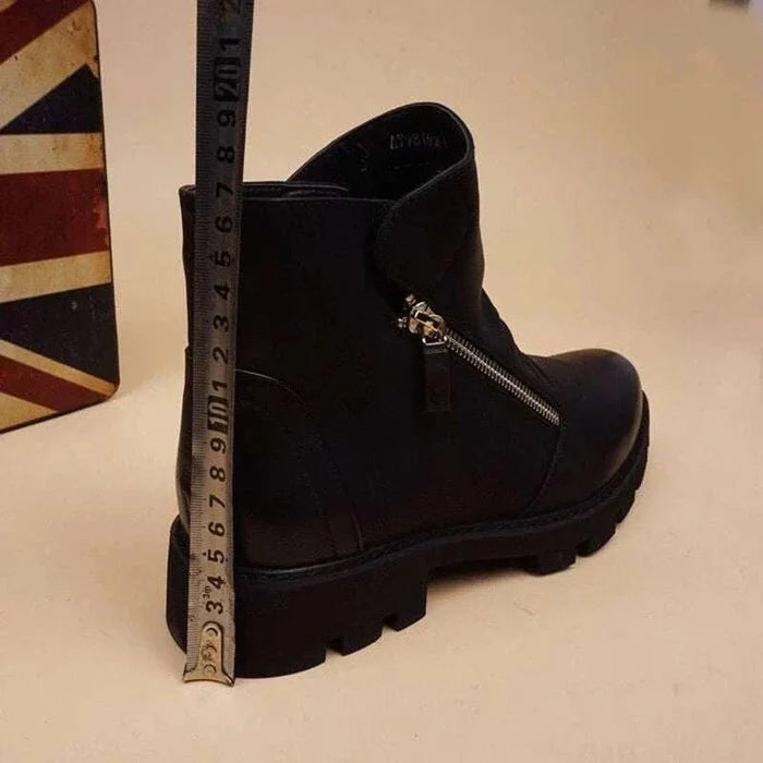 Fashion leather chelsea boots with zipper - AntoniosClothing - Black with fur
