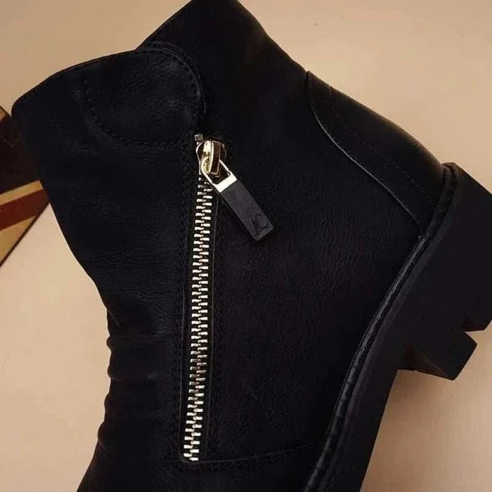 Fashion leather chelsea boots with zipper - AntoniosClothing - Black with fur