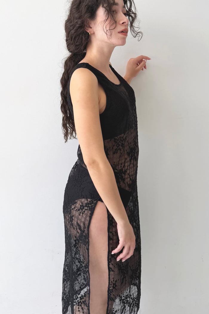 Floral Check Long Camisole | Black