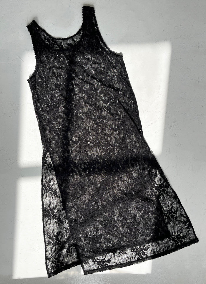 Floral Check Long Camisole | Black
